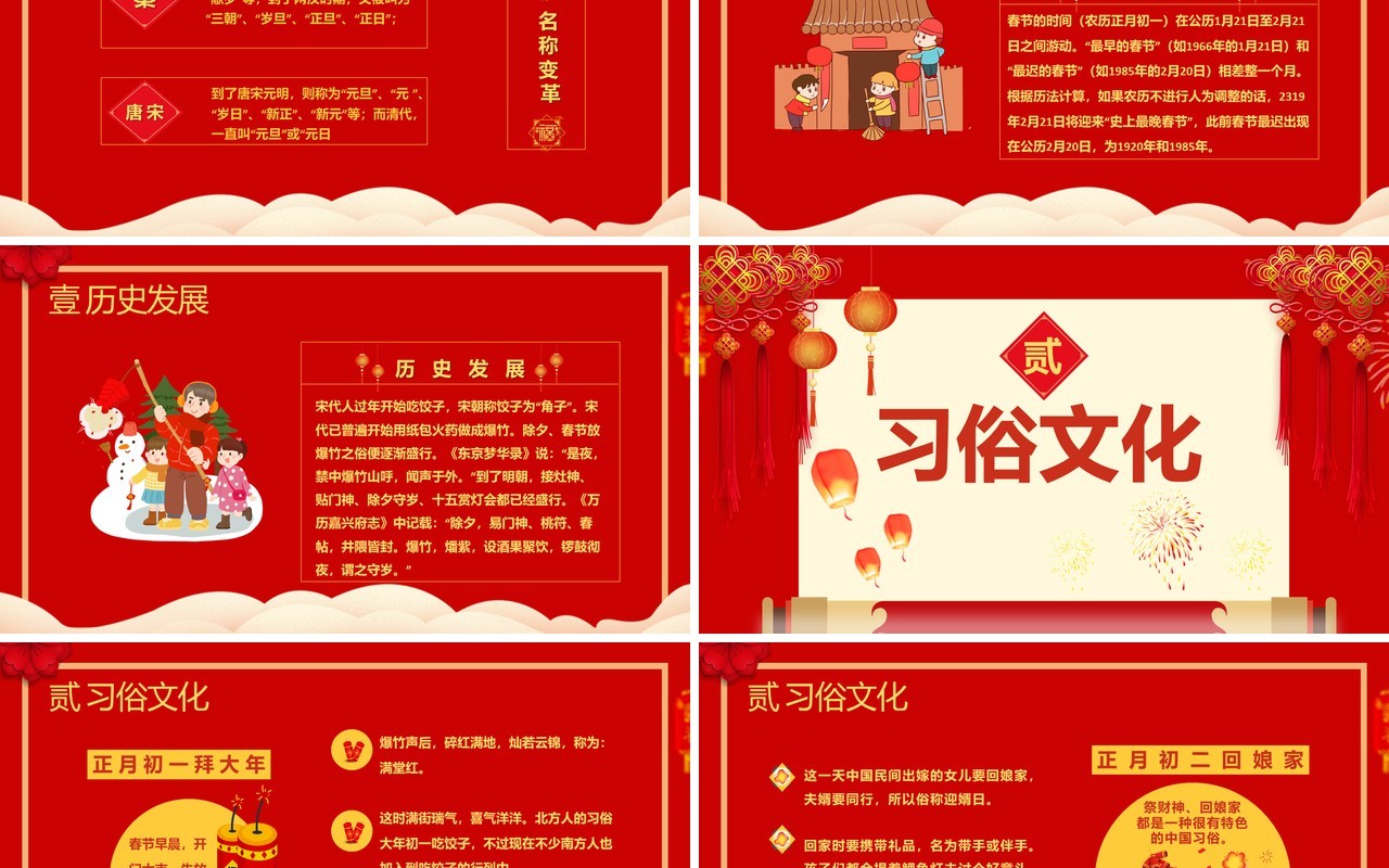 红色中国风牛年春节习俗文化介绍新年节日通用PPT模板