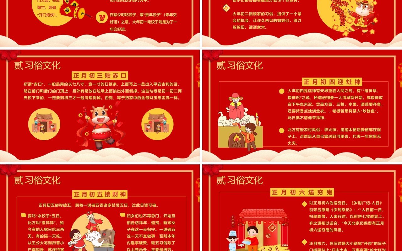 红色中国风牛年春节习俗文化介绍新年节日通用PPT模板