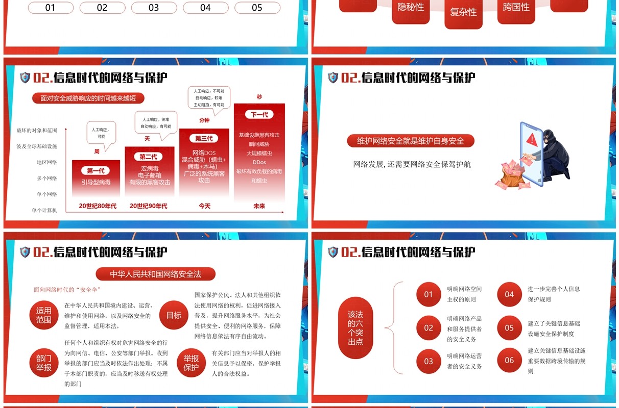 红蓝插画风国家网络安全培训PPT模板