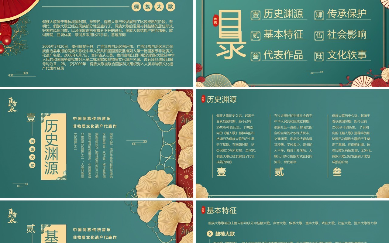 绿色中国风非遗系列之侗族大歌PPT模板
