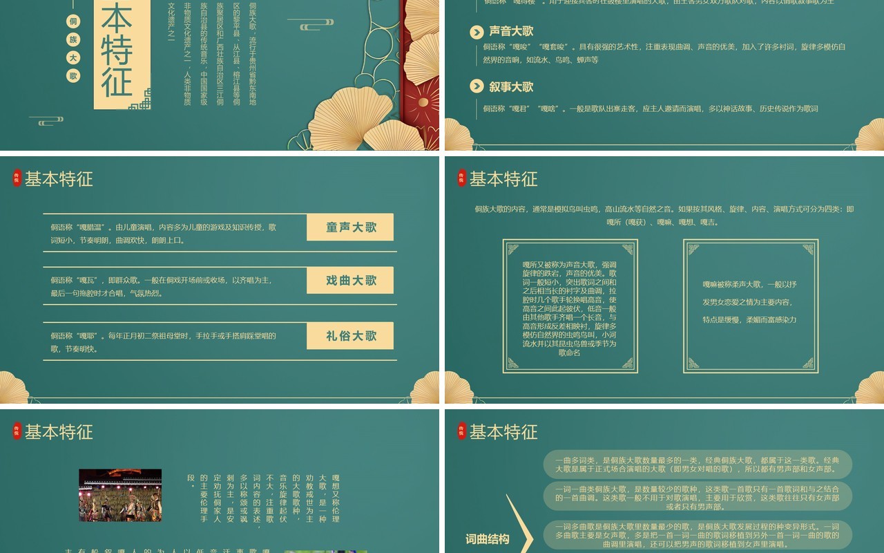 绿色中国风非遗系列之侗族大歌PPT模板