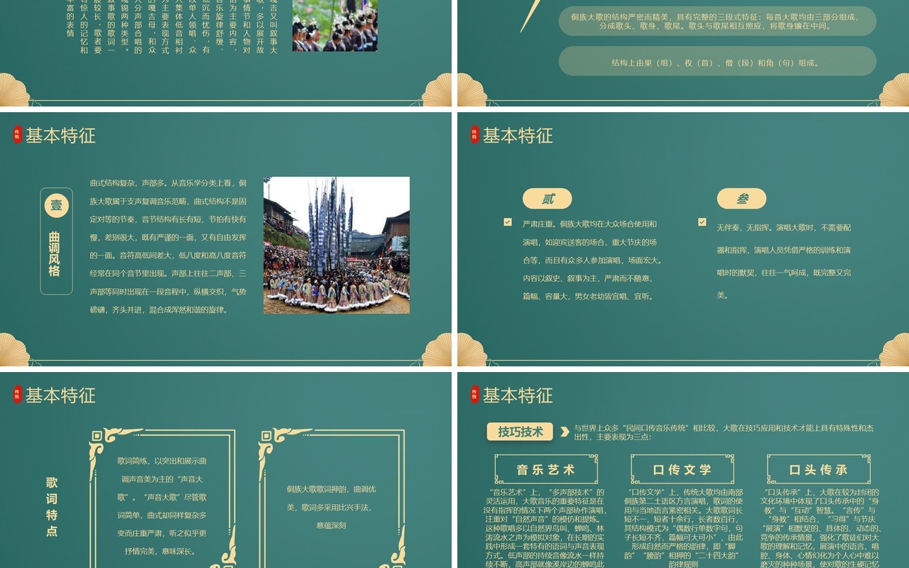 绿色中国风非遗系列之侗族大歌PPT模板