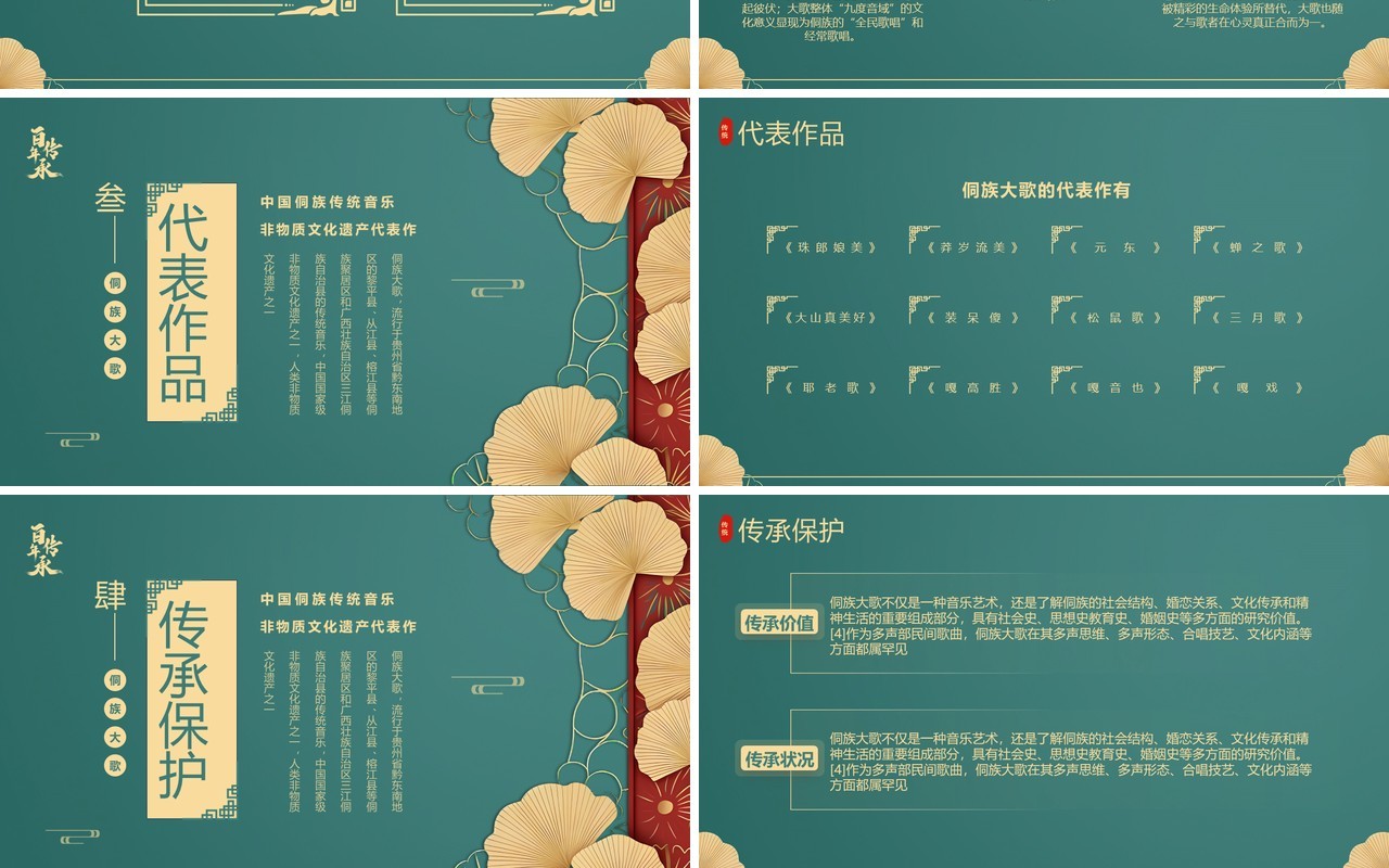 绿色中国风非遗系列之侗族大歌PPT模板