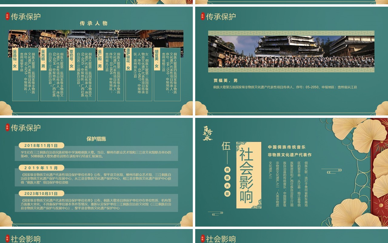 绿色中国风非遗系列之侗族大歌PPT模板