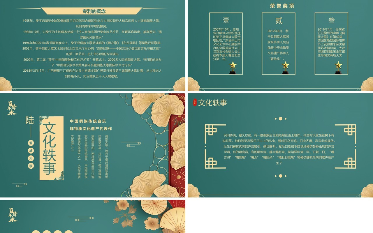 绿色中国风非遗系列之侗族大歌PPT模板