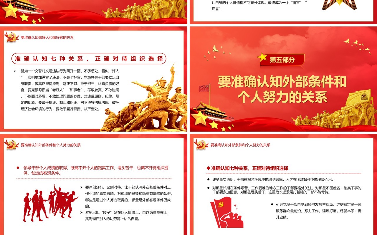红色党政风准确认知七种关系正确对待组织选择党课教育PPT模板