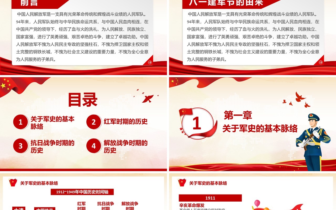 红色党政风中国人民解放军简史学习教育PPT模板