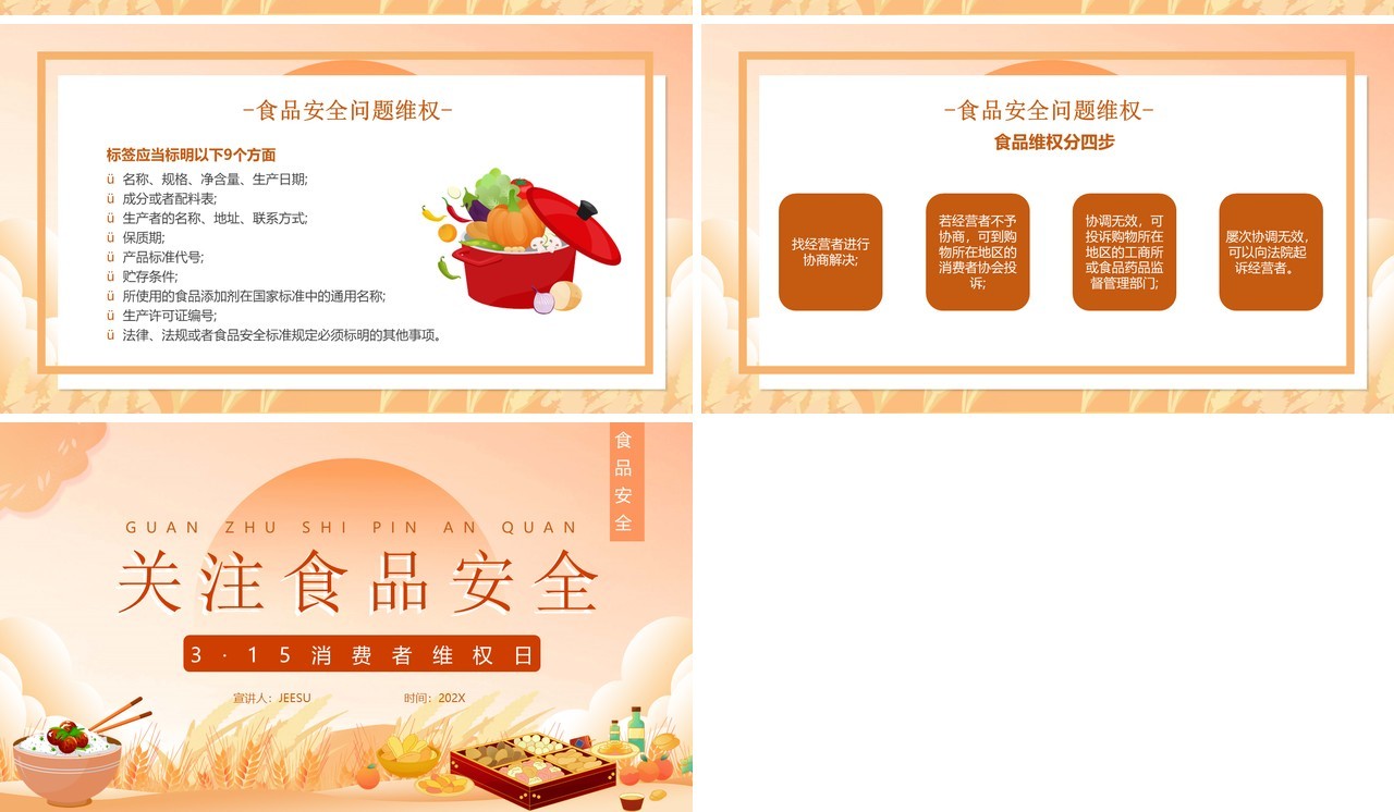 橙色卡通风关注食品安全PPT动态模板