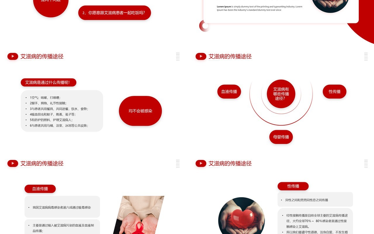 红色简约风预防艾滋病主题班会PPT模板