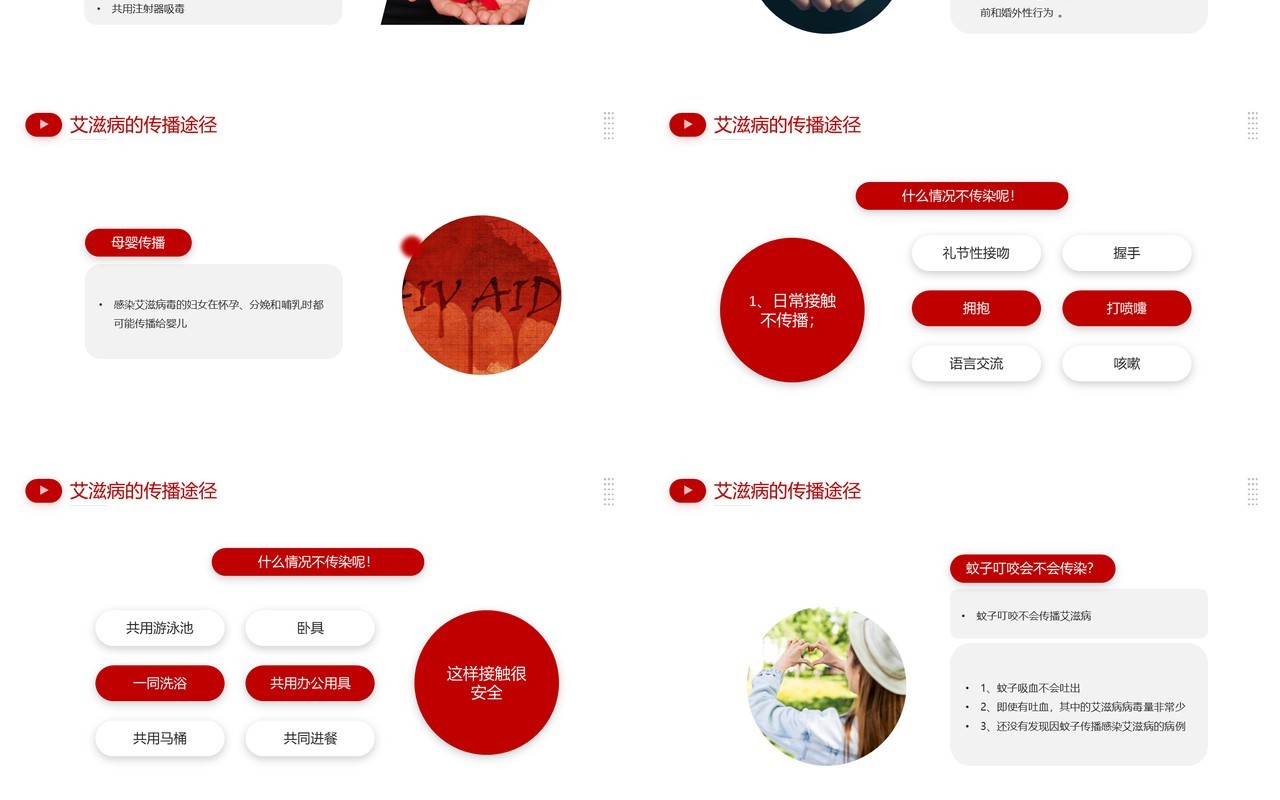 红色简约风预防艾滋病主题班会PPT模板