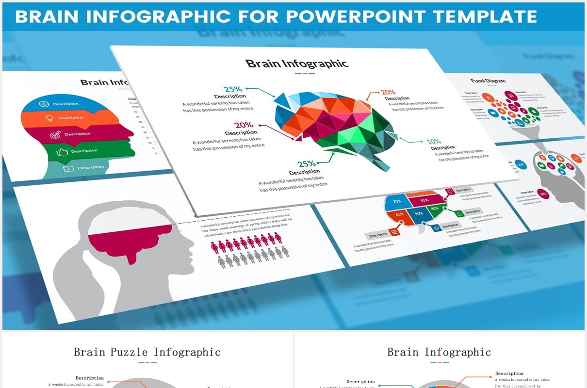 大脑信息图表头脑风暴思维PPT模板素材Brain Infographic for Powerpoint Template