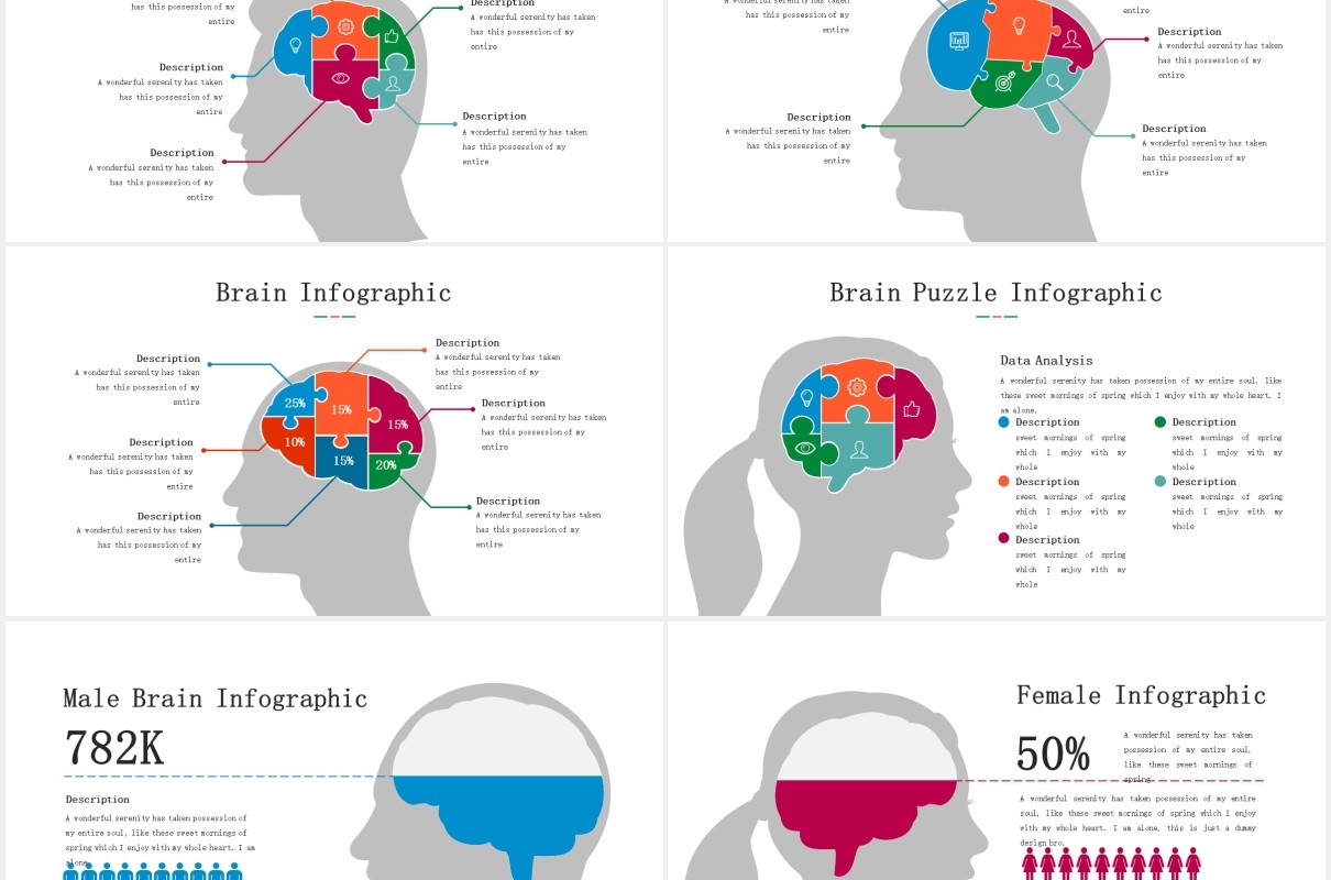大脑信息图表头脑风暴思维PPT模板素材Brain Infographic for Powerpoint Template