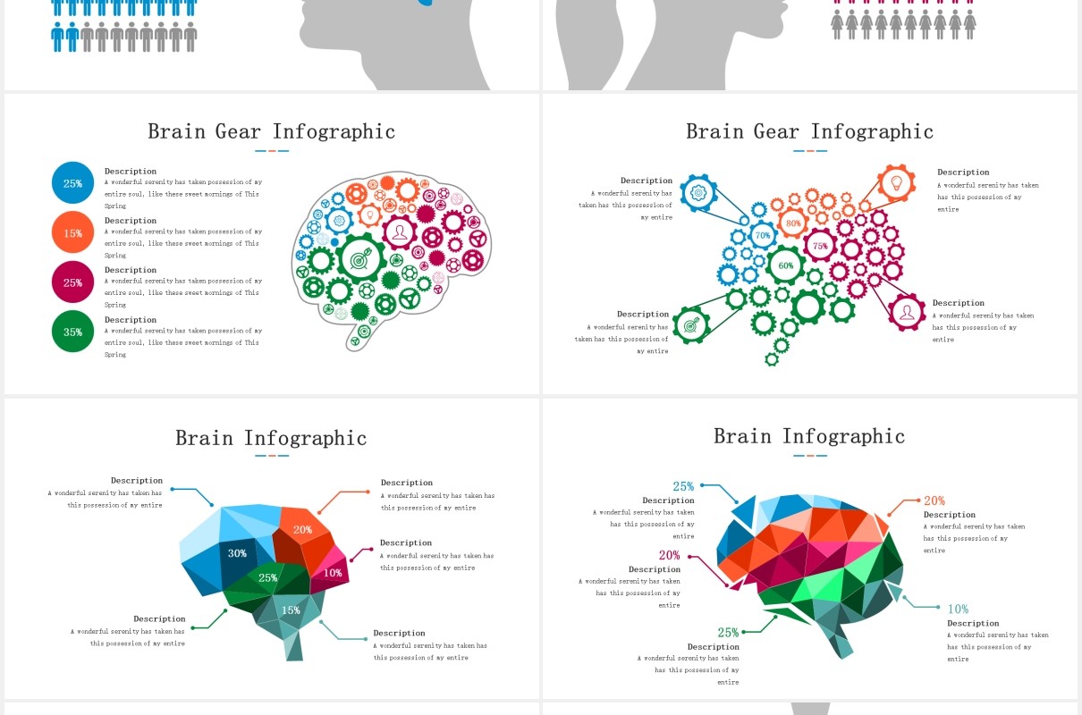 大脑信息图表头脑风暴思维PPT模板素材Brain Infographic for Powerpoint Template