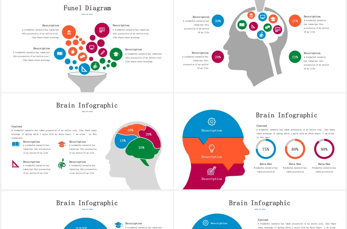 大脑信息图表头脑风暴思维PPT模板素材Brain Infographic for Powerpoint Template
