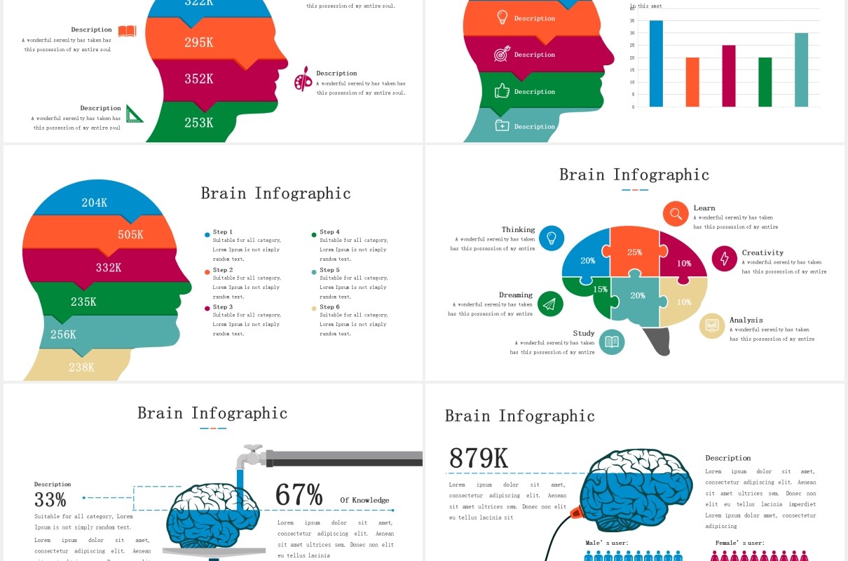大脑信息图表头脑风暴思维PPT模板素材Brain Infographic for Powerpoint Template