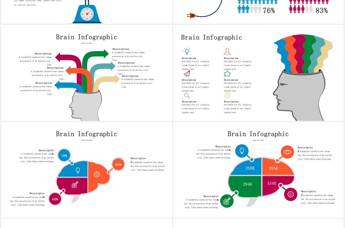 大脑信息图表头脑风暴思维PPT模板素材Brain Infographic for Powerpoint Template