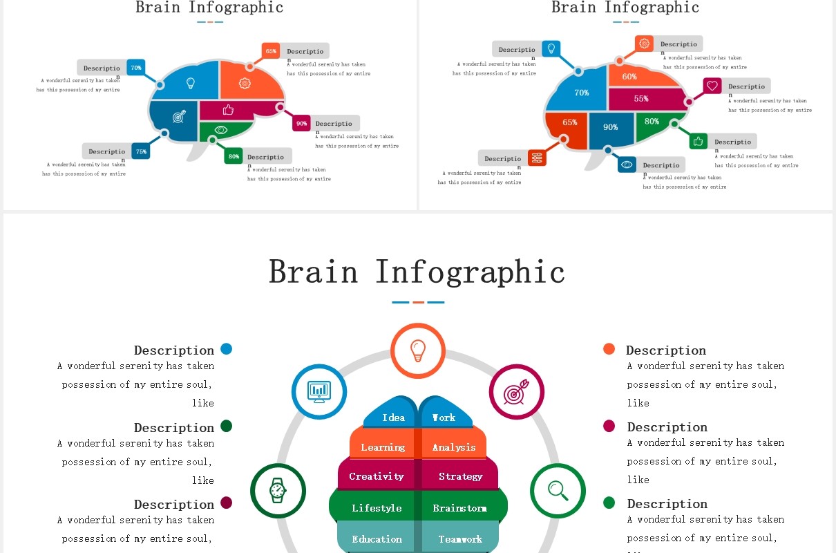 大脑信息图表头脑风暴思维PPT模板素材Brain Infographic for Powerpoint Template