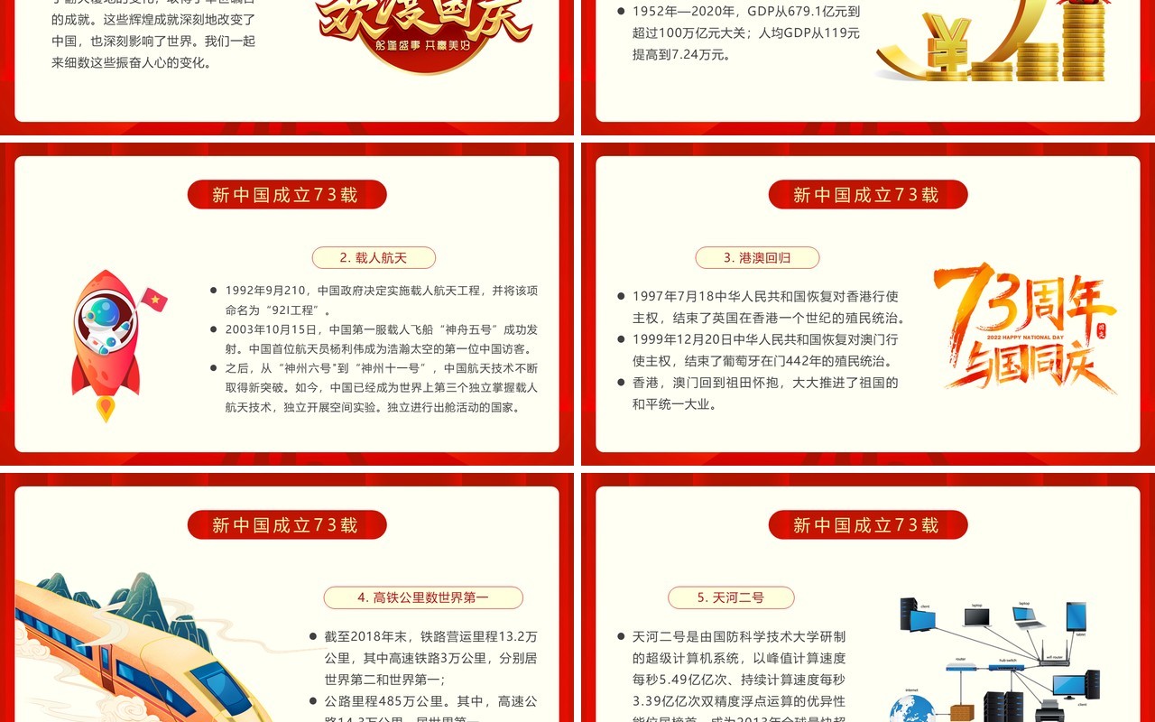 红金简约风中华人民共和国成立73周年PPT模板