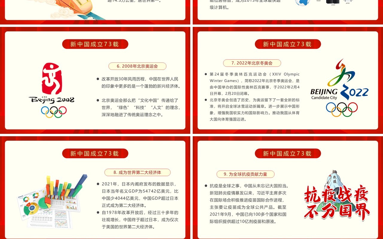 红金简约风中华人民共和国成立73周年PPT模板