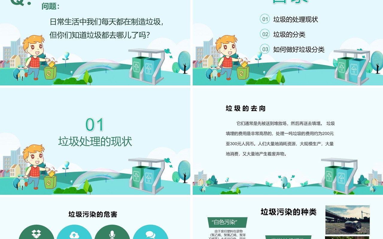 绿色环保垃圾不落地垃圾分类宣传PPT模板