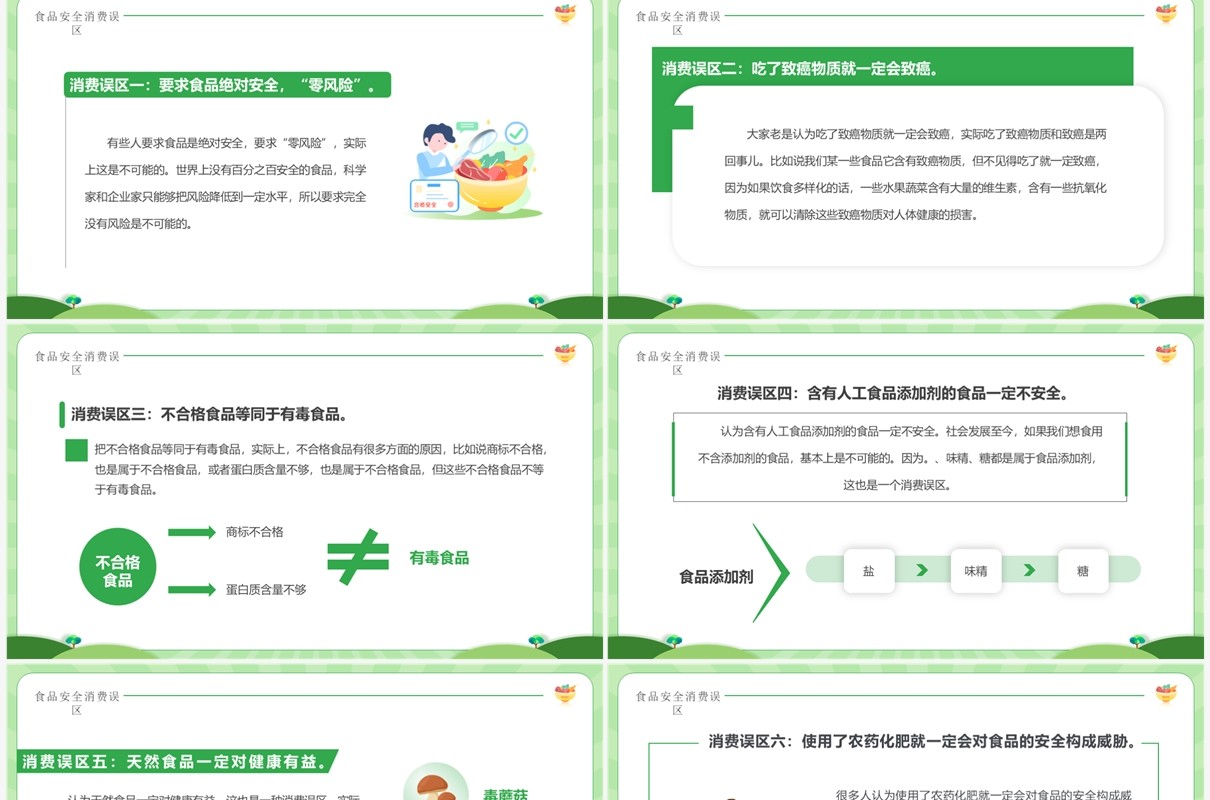 绿色剪纸卡通风315食品安全宣传PPT模板