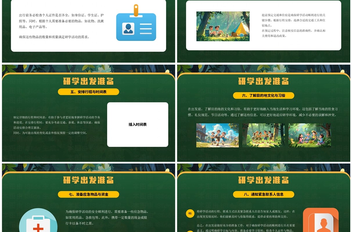 绿色插画风研学旅行介绍PPT模板