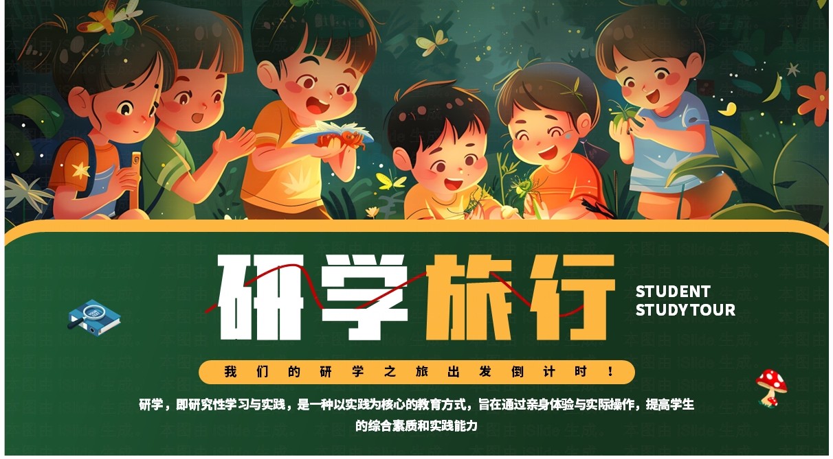 绿色插画风研学旅行介绍PPT模板
