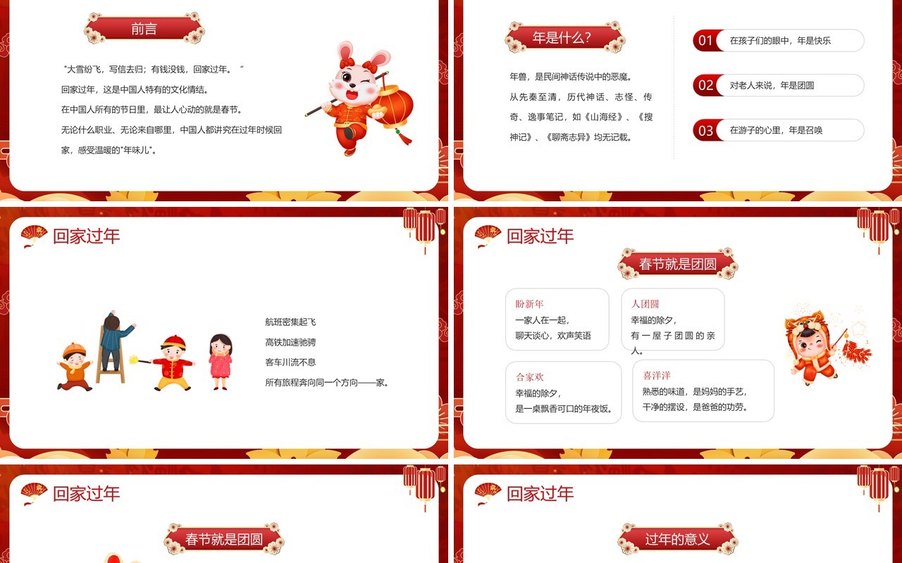 红色国潮风回家过年PPT通用模板