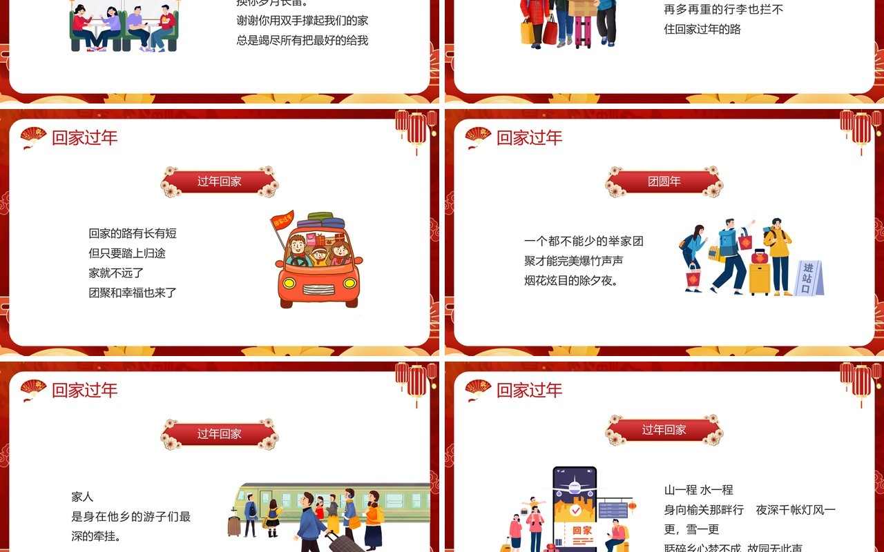 红色国潮风回家过年PPT通用模板