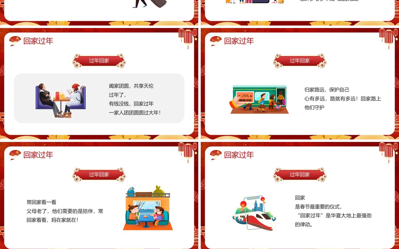红色国潮风回家过年PPT通用模板