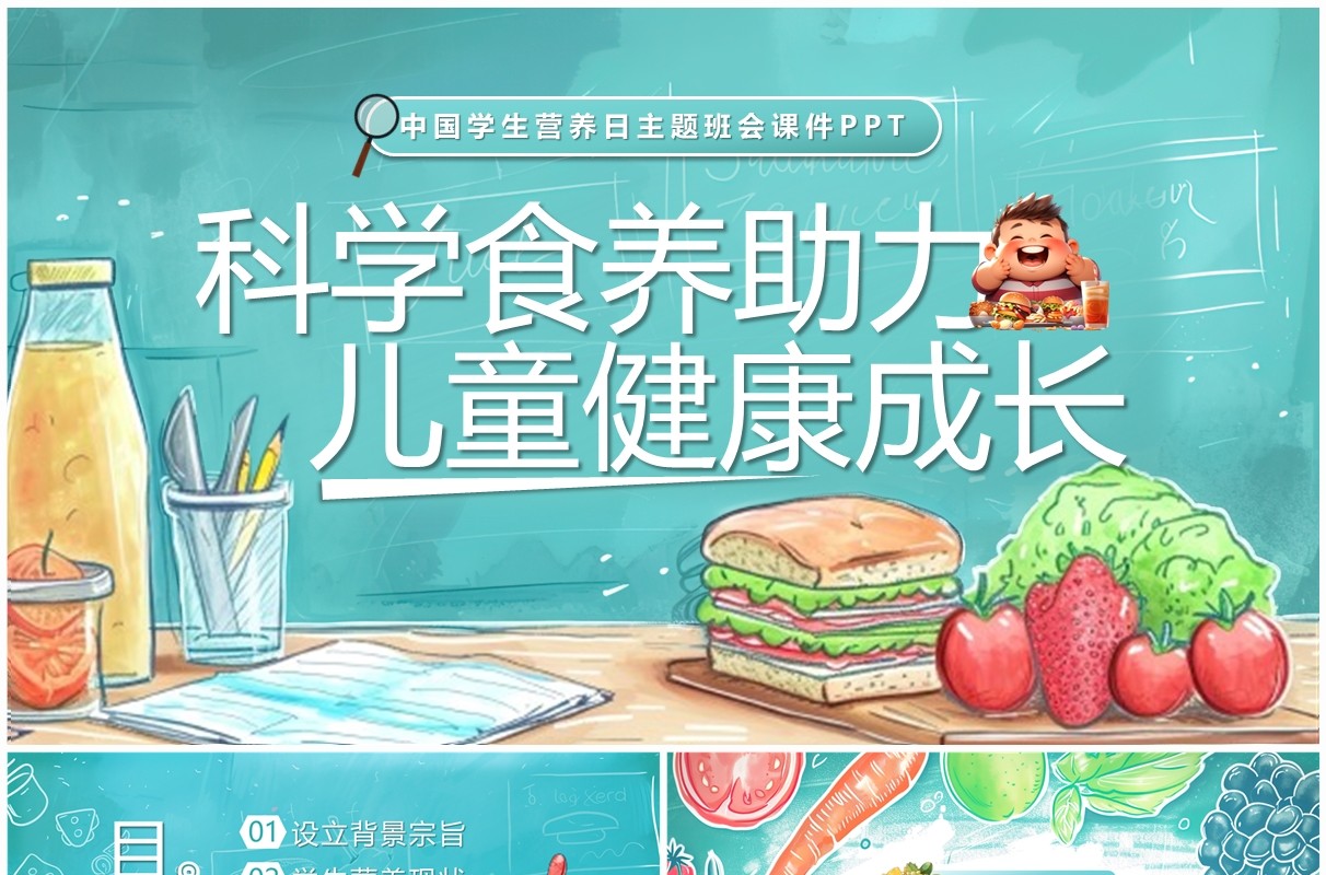 蓝色科学食养全国学生营养日PPT模板