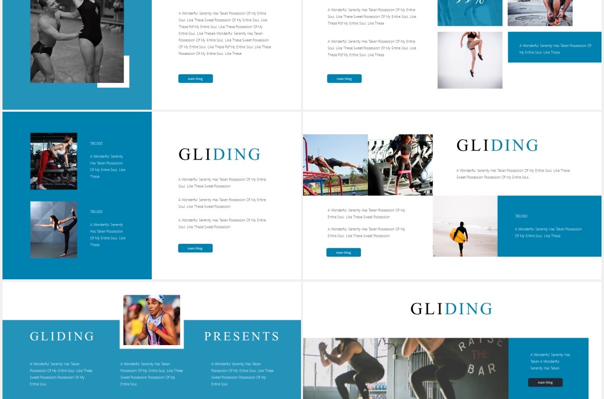 简约国外运动健身PPT信息图表模板Gliding Powerpoint Template