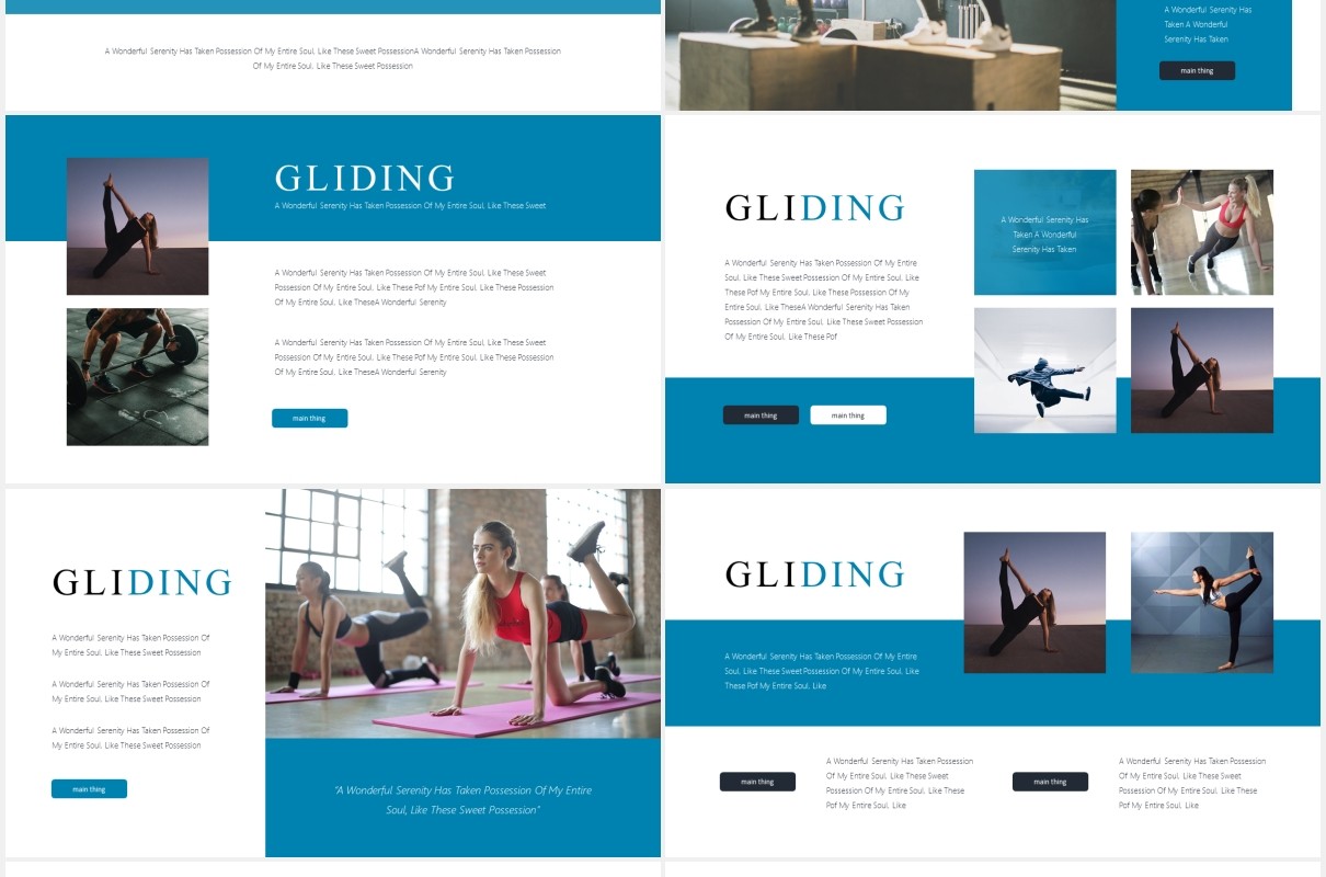 简约国外运动健身PPT信息图表模板Gliding Powerpoint Template