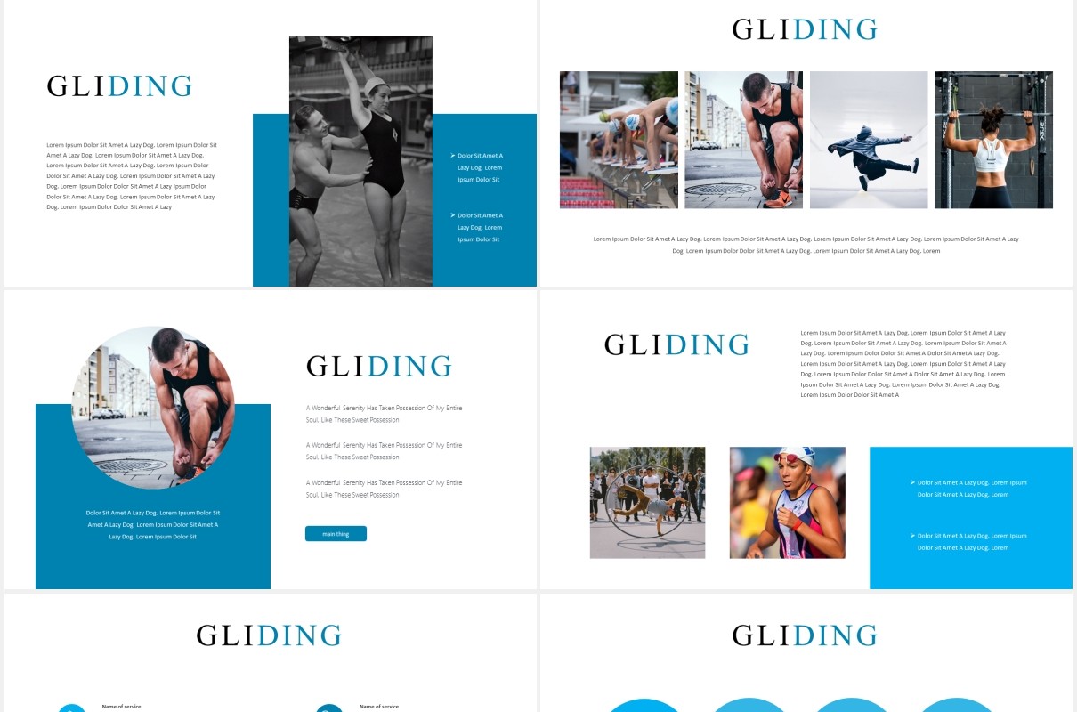 简约国外运动健身PPT信息图表模板Gliding Powerpoint Template
