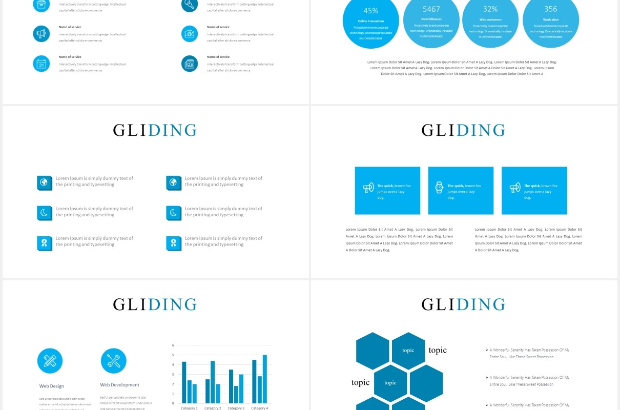 简约国外运动健身PPT信息图表模板Gliding Powerpoint Template