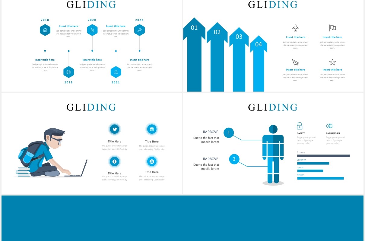 简约国外运动健身PPT信息图表模板Gliding Powerpoint Template