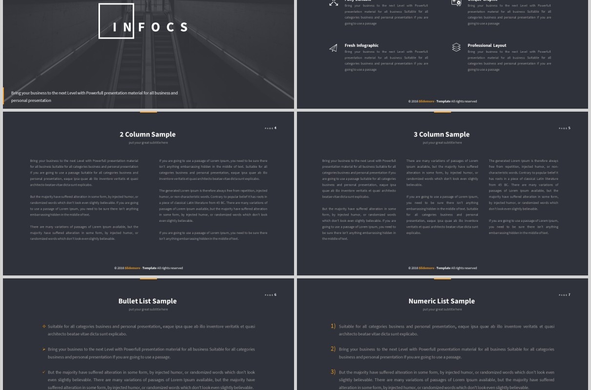 深色创意图形图文排版PPT商务版式模板Infocs Powerpoint Template
