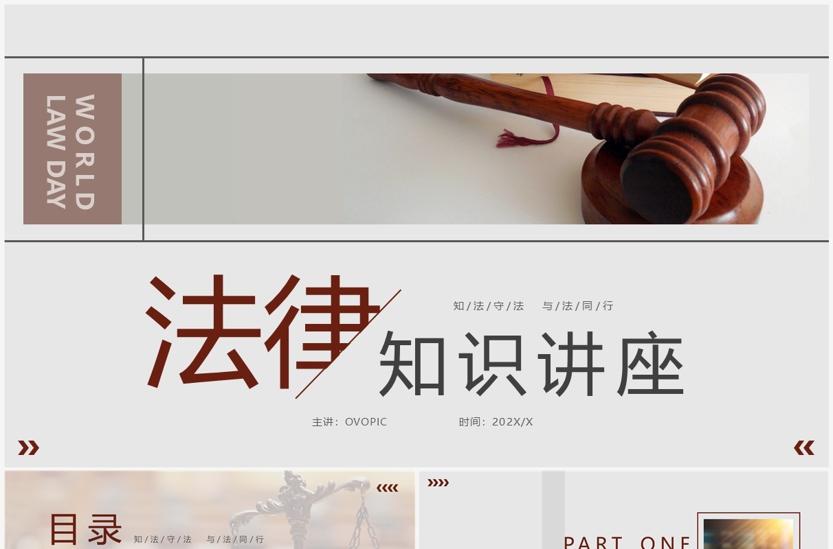 褐色简约风法律知识讲座PPT模板