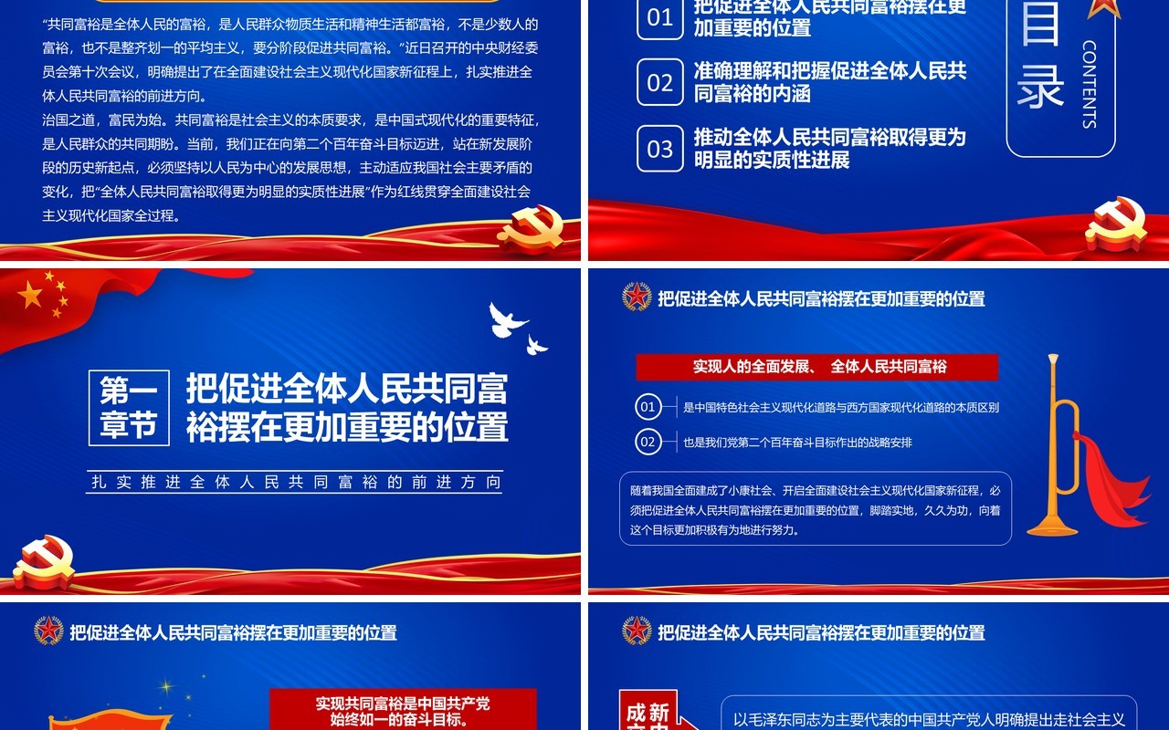 蓝色简约沿着中国式现代化道路走向共同富裕党建宣传PPT模板