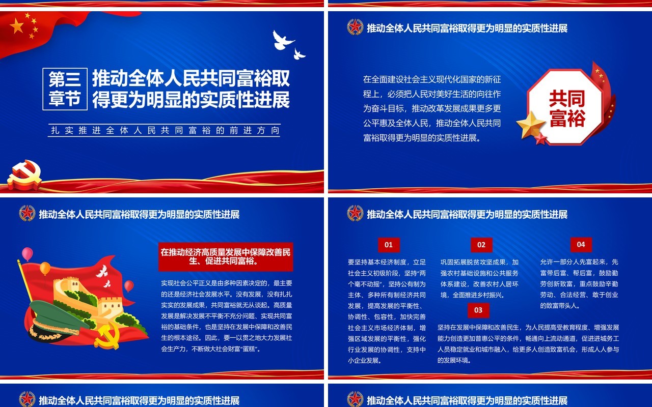 蓝色简约沿着中国式现代化道路走向共同富裕党建宣传PPT模板