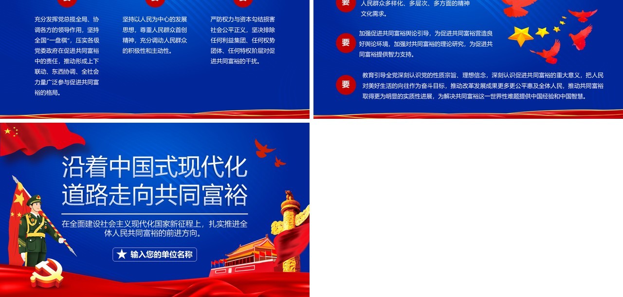 蓝色简约沿着中国式现代化道路走向共同富裕党建宣传PPT模板