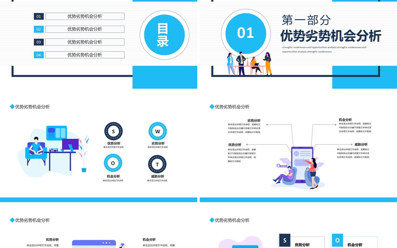 SWOT优势劣势机会分析动态PPT模板