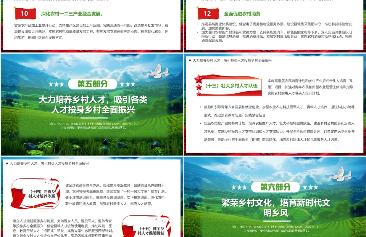 绿色简约风乡村全面振兴规划PPT模板