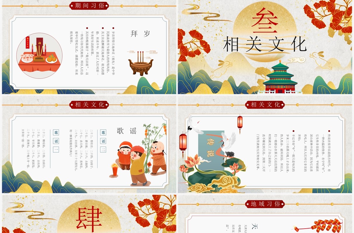绿色国潮风传统节日之春节习俗介绍PPT模板