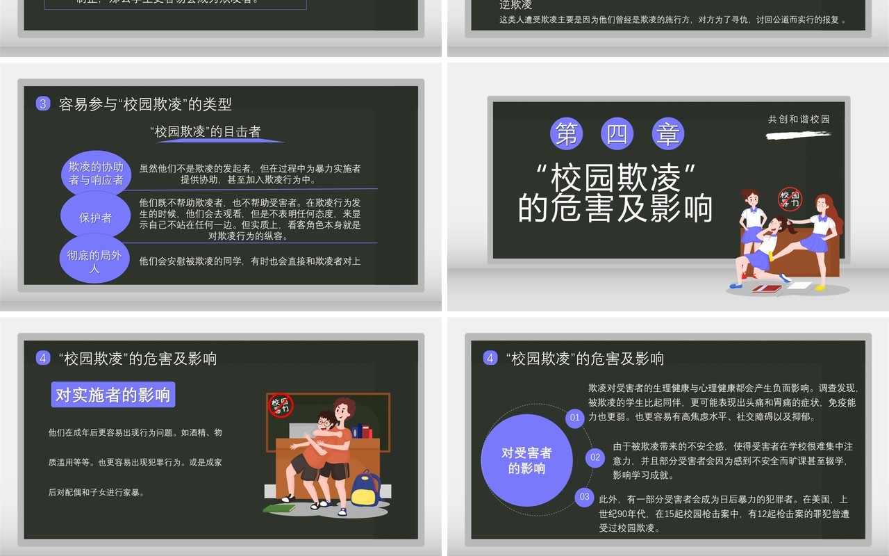 卡通风拒绝校园欺凌共创和谐校园通用课件PPT模板
