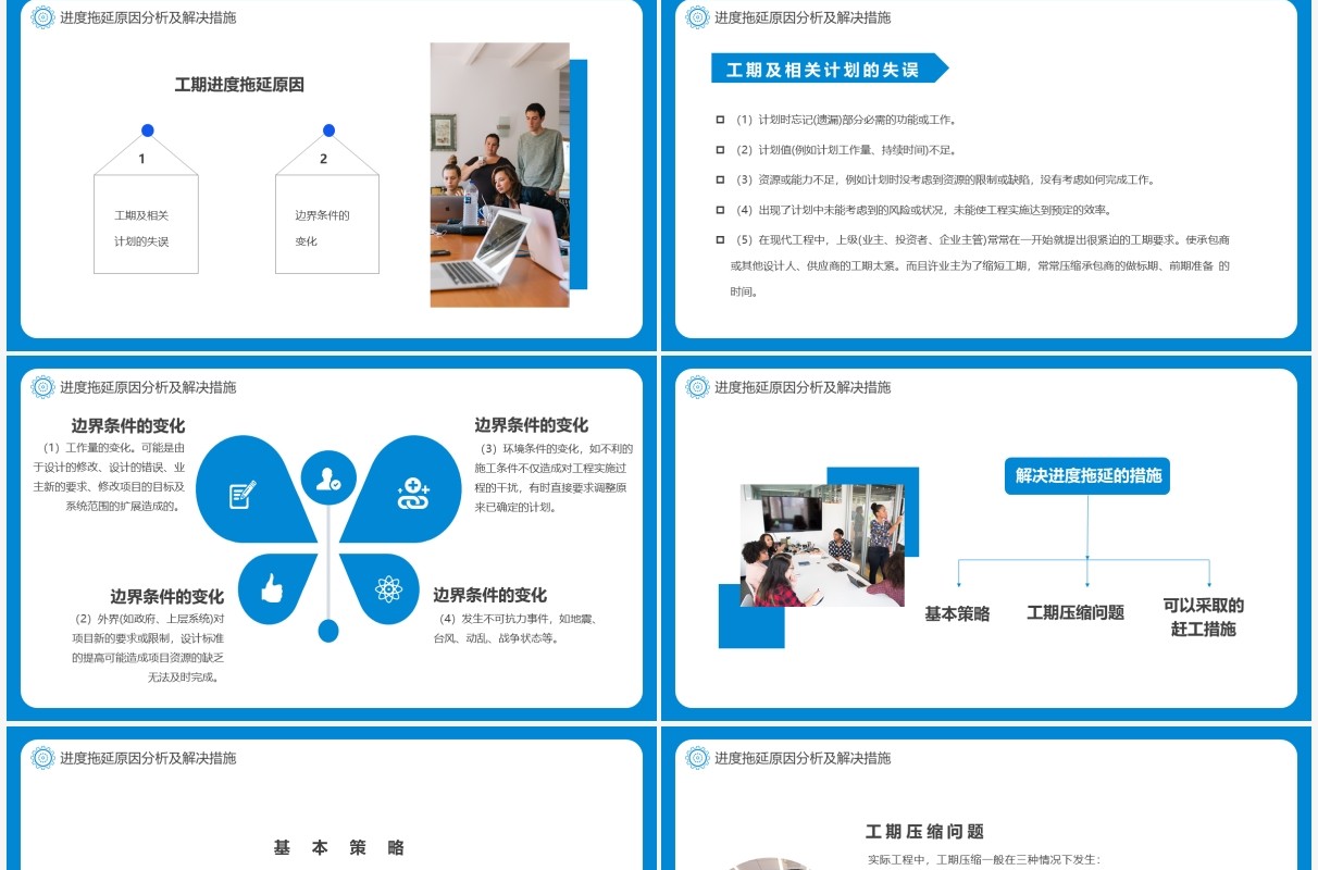 蓝色商务工程项目进度汇报PPT模板