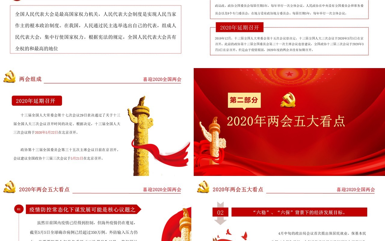 大气红色聚焦两会学习解读政府工作报告PPT模板