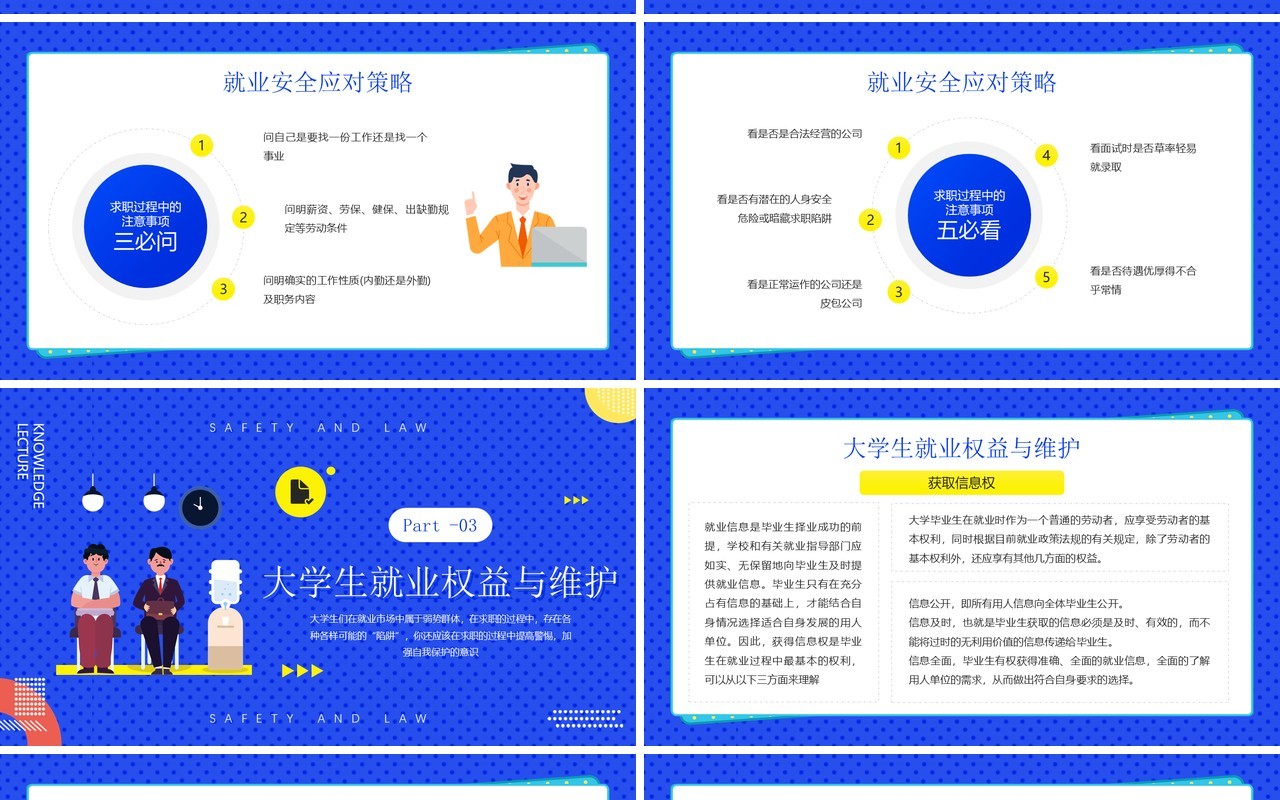 蓝色卡通风就业相关法律知识介绍PPT模板