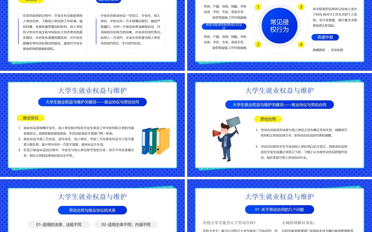 蓝色卡通风就业相关法律知识介绍PPT模板