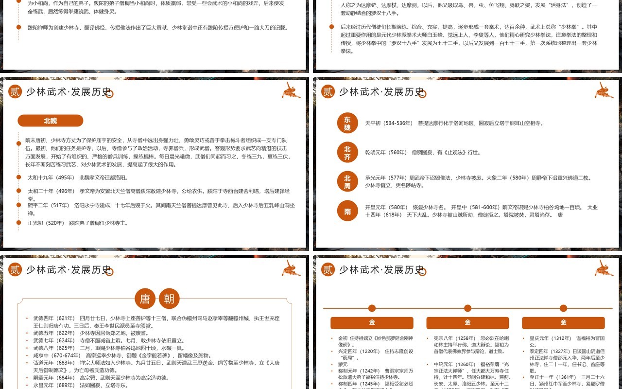 棕色简约风非遗系列之少林武术PPT模板